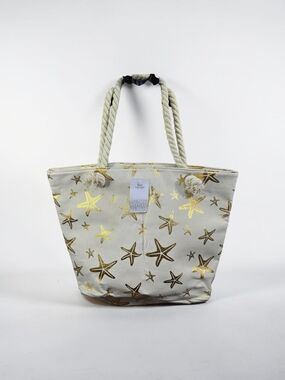 NEW Bon Voyage Gold Starfish Beach Tote Bag Rope Handles Coastal
